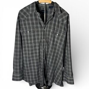 Panhandle Slim Western Brown Black and White Plaid Button-Up Shirt w Buttons